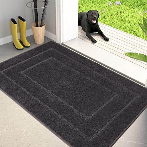 PURRUGS Dirt Trapping Door Mat 32 x 47, Non-Slip/Skid Machine Washable Entryway Rug, Dog Doormat, Super Absorbent Welcome Mat for Muddy Wet Shoes and Paws, Charcoal