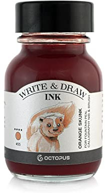 Octopus Write and Draw Orange Skunk 455 Waterproof Ink for Fountain Pen, Calligraphy and Drawing - Non-fading, 50ml