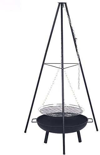 HYQNG Trépied pour Foyer extérieur, trépied de Cuisson avec Grille Suspendue et trépied, Foyer Haute température pour Barbecue au Charbon de Bois avec chaîne de Suspension réglable pour Le Jardin