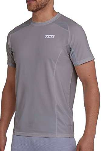 TCA Quick Dry T Shirt Gym Top for Men Short Sleeve Running Top Mens Gym Clothes Sports Active wear, Lightweight Breathable Moisture Wicking Clothing - Cool Grey, M