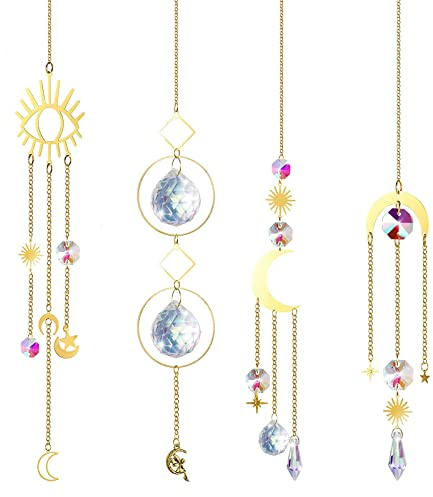 4 Pièces Attrape Soleil en Cristal, Attrape-Soleil Arc-en-Ciel en Cristal Suspendu, Pendentif Prisme Attrape-Soleil en Cristal Coloré pour Les Décorations de Fête de Bureau de Jardin à la Maison