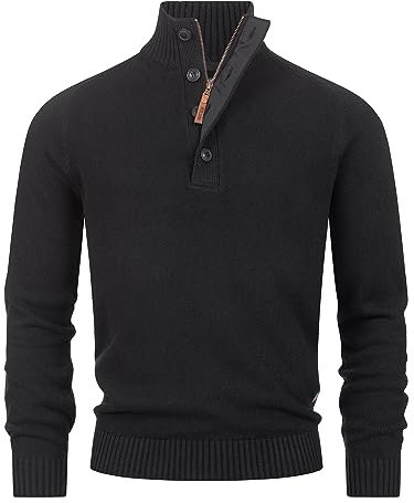 Indicode Herren INIsalu Pullover aus 80% Baumwolle mit Stehkragen | Strickpullover für Männer Black, XL