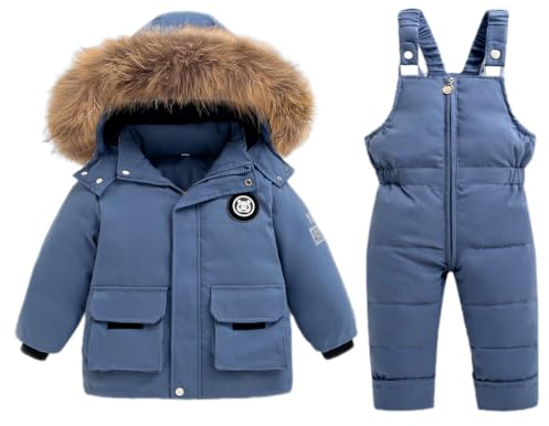 Baby Schneeanzug Winter 2 Stück Daunenjacke Mantel mit Schnee Lätzchen Hose Jungen Mädchen Skianzug Kleidung Blau 3-4 Jahre