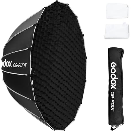 Godox QR-P120T 120cm Quick Release Parabolic Softbox with Honeycomb Grid, Bowen Mount Softbox with Front & Inner Diffuser for Godox MS300 MS300-V SK300II SK400II SL60W SL60II SL100D SL100BI LA150D