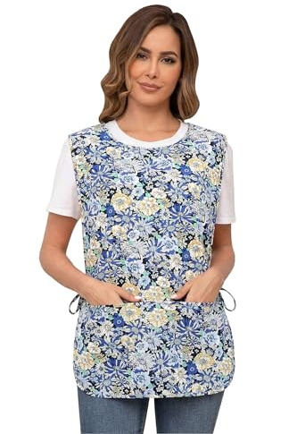 Nanxson kvinnor Cobbler förkläde med 2 påsydda fickor bomull tryckt smock med sidoslips för arbetskock kök CF3187, BLÅ, XL