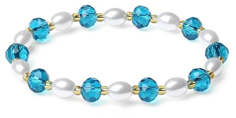 MetJakt Damen Handgemachter Schmuck 8MM Kristall Bunt Glitzer Perlenarmband Stretch Armband Stretcharmband Original Damenschmuck Armbänder (Pfau Blau Kristall)