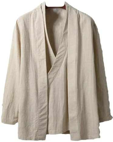 Vêtements Chinois Style Hommes Lin Hanfu Cardigan Hauts Chemises de Kung Fu Vestes Kimono Japonaises Manteaux Robe Vêtements Orientaux, lin, S