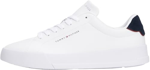 Tommy Hilfiger Uomo Sneakers Court Detail Essential in Pelle, Bianco (White/Desert Sky), 40