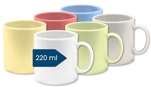 Juego de 6 tazas de café de plástico (pequeño, multicolor, 220 ml), vasos de plástico con asa para camping, vasos para niños y personas mayores (reutilizables, sin BPA, aptos para lavavajillas, para
