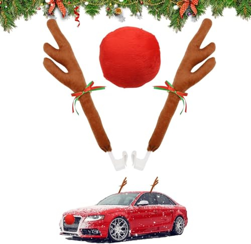 Tyafzzn Corna di Renna per Auto, Renne per la Macchina, Corna Renna per Moto, Addobbi Renna per Auto, Corna di Renna Decorazioni di Natale per Auto, Adatto a Tutti i Tipi di Veicoli