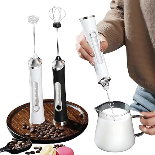 USB Rechargeable Electric Whisk | Handheld Milk Frother | 3-Speed Stainless Steel Coffee, Latte, Cappuccino, Matcha, Protein Shakes, Hot Chocolate Stirrer, Egg Beater (Black)
