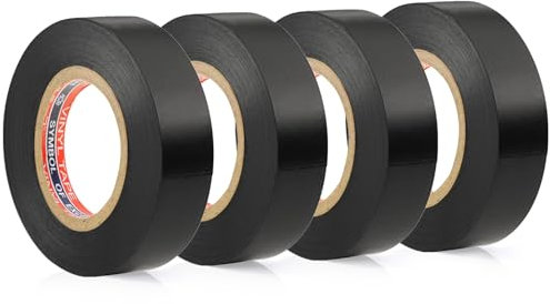 NASHRIO 4 Rollos de Cinta Aislante, Negro Adhesiva para Instalaciones Eléctricas PVC, Para Bricolaje,Electricidad, Reparaciones, Coche o Equipos,16mm x 15m
