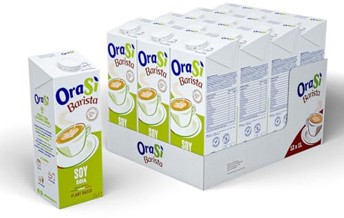OraSì Barista Soy bevanda di soia (1 litro, 12 unità) - Alternativa vegetale al latte con soia italiana - Senza lattosio - Per cappuccini schiumosi, dieta vegana e ricette professionali