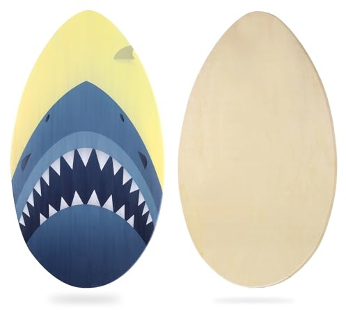 Skimboard 35 inch Skim Board for Kids Adults Wooden Skim Boards with High Gloss Coat for Beach Skimboards for Beginners to Intermediate (Big Shark)