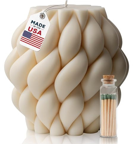 Extra Large Knot Ball Candle 40oz - Handmade Scented Soy Wax Elegant Pillar Candle for Aromatic Home Decor, Gift for Woman and Man, Luxury Shelf & Coffee Table Decor - Ivory White