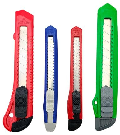 Juego de 4 cúter profesionales Auto-Lock – 2 Cutter 18 mm + 2 Cutter 9 mm con mango antideslizante para cartón, Bricolaje, Hobby, oficina, casa y trabajos de bricolaje