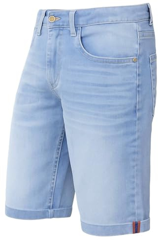 IQONEQ Men's Denim Shorts, Classic Knee Length Jean Shorts with Turn-Up Hem, Comfortable Casual Summer Shorts for Travel, Holidays, Beach, Weekends & Everyday Wear