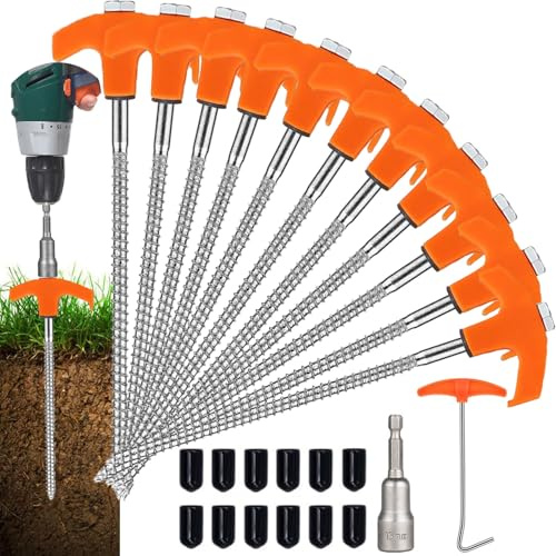 Tente Stable Piquet de Tente a Visser Camping Perçables Piquets à Visser pour Sol Dur Piquets de Tente en Acier Sardines alu Accessoires Tente Piquetpour Camping,Trampolines,Jardinage,Herbe