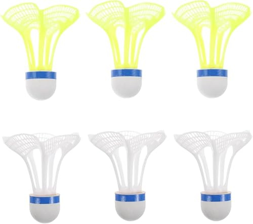 UxuoQxa Palline da badminton antivento, 6 pezzi, giallo e bianco, ideali per uso esterno e interno, per allenamento, scuola e attività in famiglia