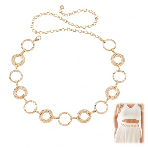 ARYIMYDP Cintura a Catena Dorata Donna – Maglie Tonde in Metallo Lucido – Leggera e Brillante, Senza Peso – Per Abito, Jeans, Sera Elegante – Accessorio Versatile per Compleanno, Festa, Matrimonio