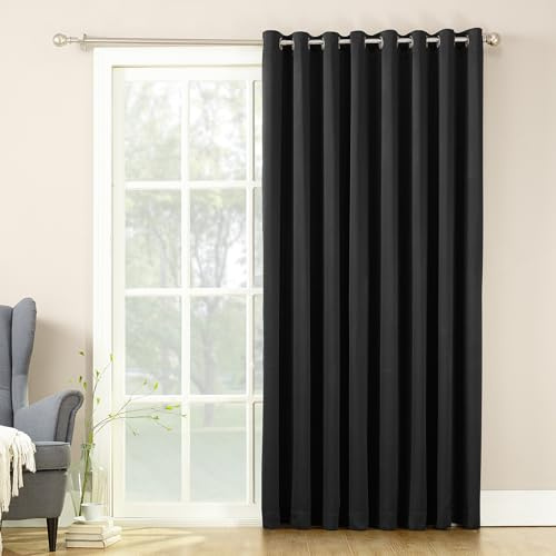 Sun Zero Barrow Energy Saving Grommet Sliding Patio Door Curtain Panel, Black, 100W x 84L