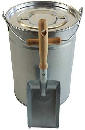 Ascheeimer mit Deckel 14l + Kohleschaufel Holzgriff