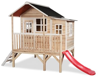 EXIT Toys Loft 350 Wooden Outdoor Playhouse with Slide - Garden Wooden House for Children with Waterproof Roof - Easy Assembly - 100% FSC Cedar Wood - 10.6ft6.2x7ft - Natural