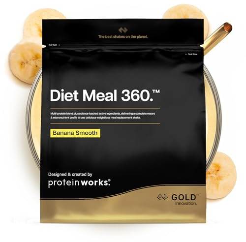 Protein Works | Diet Meal 360 – GOLD Innovation, Shake Sustituto de Comidas, Apoya Pérdida de Peso, 24 Vitaminas & Minerales, Linaza, Inulina, Omega-3, Plátano Suave, 28 Comidas, 2kg