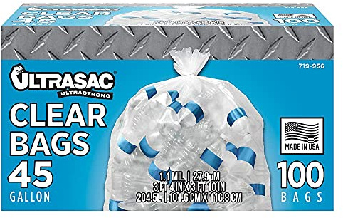 Ultrasac - Recycling Bag, 45 Gallon, 1.1 Mil, 40x46, Clear, 100 Count w/Ties