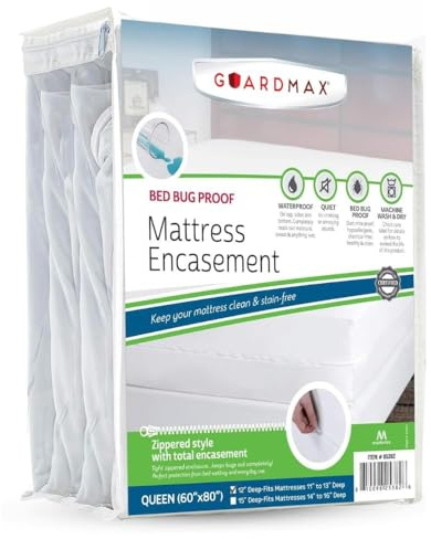 Guardmax Queen Mattress Encasement with Zipper, Waterproof, Bed Bug Proof, and Dust Mite Proof Mattress Protector for Queen Size Bed up to 12 Deep, Zippered All Around Jersey Knitted Mattress Cover