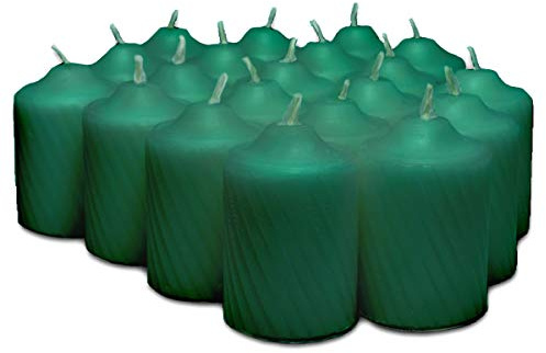 Green Pine Scented Votive Candles - 15 Hour Long Burn Time - Textured Finish - Box of 20