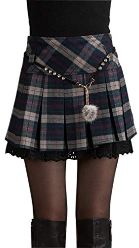 chouyatou Women's A-Line Plaid Wool Blend Pleated Skirt Side Zipper Small Gray