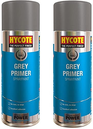 Hycote Set of 2 Grey Primer Car Van Bike Spray Paint Aerosol XUK03015 400ml - No Runs or Drips - Excellent Adhesion - Enhanced Covering Power - TWO PACK