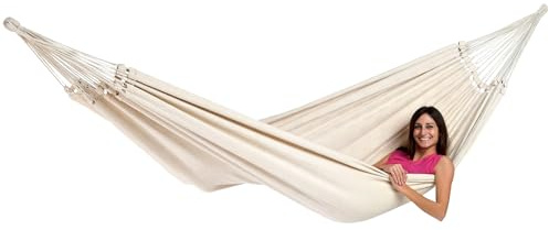 AMAZONAS XXL Komfort Boho Hängematte Paradiso Natura handgefertigt in Brasilien 250cm x 175cm bis 200kg in Weiß