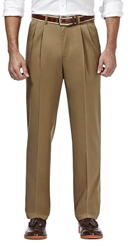 Haggar Men's Premium No-Iron Classic-Fit Expandable-Waist Pleat-Front Pant