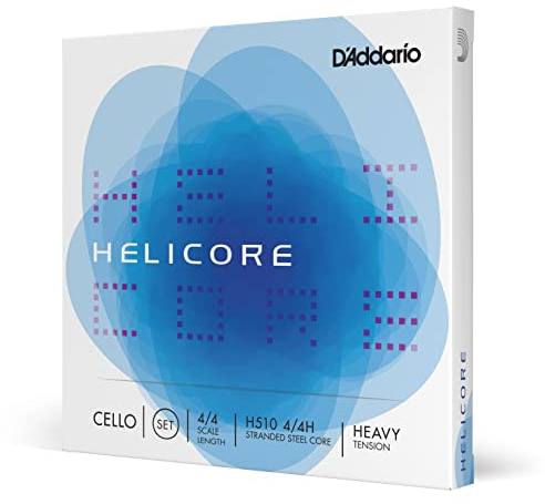 D'Addario H510 Helicore Cello String Set, 4/4 Scale Heavy Tension (1 Set)– Stranded Steel Core for Optimum Playability and Clear, Warm Tone – Versatile and Durable – Sealed Pouch Prevents Corrosion