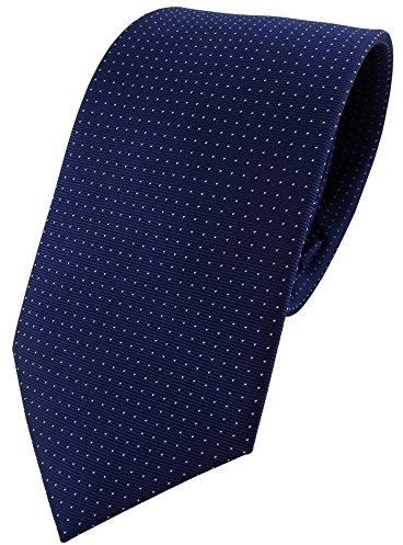 TigerTie Seidenkrawatte dunkelblau marine silber gepunktet - Krawatte 100% Seide