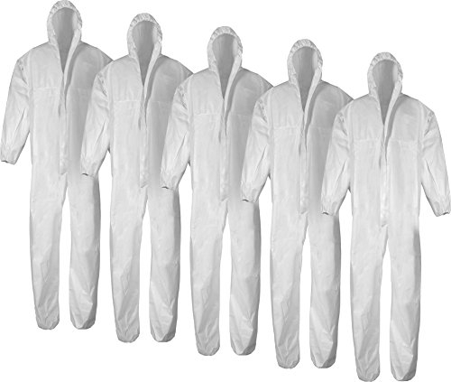 normani Einweg Schutzanzug Overall aus Polypropylen mit Kapuze und Reißverschluss [Gr. M-XXXL] Farbe 5 Stück Größe XXL