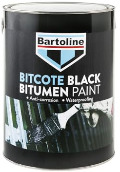 Bartoline Bitcote Black Bitumen Paint 5L – Waterproof, Anti-Rust, Flexible Coating for Steel, Iron, Timber, Concrete & More. Ideal for Fences, Barns, Chassis. 1L covers approx. 9–13m²
