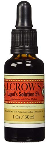 PREMIUM Lugol's Solution 30ml • True 15% Max Strenght Formula (5% Iodine + 10% Potassium Iodide) • J.CROW'S® Non-Radioactive Pharmaceutical Grade • 600 Liquid Drops • Bottle with Dropper • Thyroid Support Supplement & Wounds Antibacterial for Skin Healing