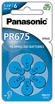 Panasonic PR675 Zinc Air Batteries for Hearing aids, Type 675, 1.4V, Hearing aid Batteries, 6 in a Pack, Blue