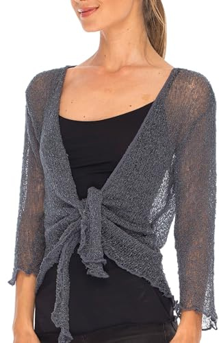 SHU-SHI, donne - Cardigan con coprispalle velato in maglia leggera, grigio, taglia unica