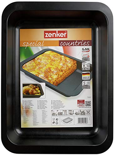 Zenker 7503 Plat à lasagne, plat à four, Acier inoxydable, Noir, 36 x 27 x 5 cm