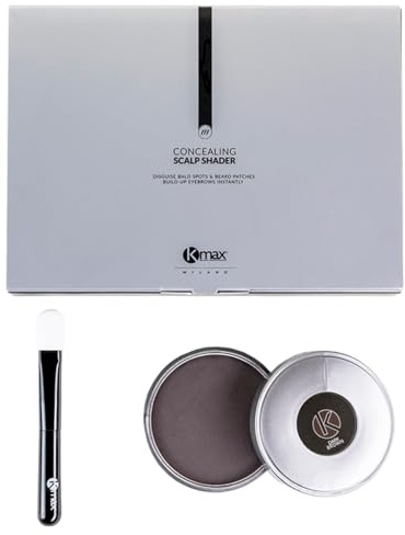 Kmax Scalp Shader - Fondotinta per capelli coprente effetto volumizzante con applicatore, Polvere per capelli waterproof a lunga tenuta, mascara per capelli confezione da 35 gr - Castano medio