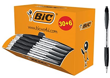 BIC Kugelschreiber Atlantis Classic, in Schwarz, Strichstärke 0,4 mm, nachfüllbar, Ideal für das Büro, das Home Office oder die Schule, 36er Stück
