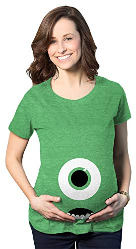 Maternity Monster Eye Ball Funny Pregnancy Tee Cute Halloween Baby Bump T Shirt (Heather Green) - M