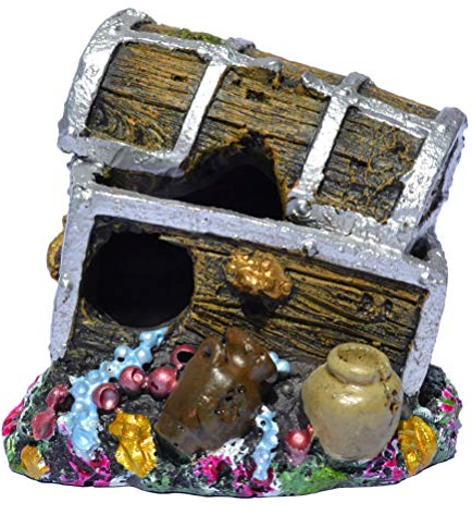 Supa Treasure Chest Aquarium/Fish Tank Ornament, Realistic Detail, Approx. 6cm(L) x 7.5cm(W) x 6.5cm(H).