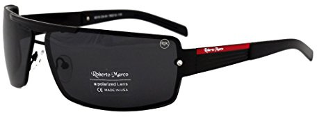 Roberto Marco Polarized Sunglasses for Men`s Drivers Light Grey Lenses. Fashion Design Anti Glare Lens Black Metal Frame