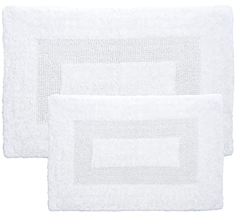 Bathroom Rugs - 2-Piece Cotton Bathroom Mat Set - Machine Washable Bath Mats for Restroom, Kitchen, or Laundry Room by Lavish Home (White)