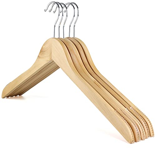 The Hanger Store 10 Wooden Coat Hangers with Non slip Rubber Grips